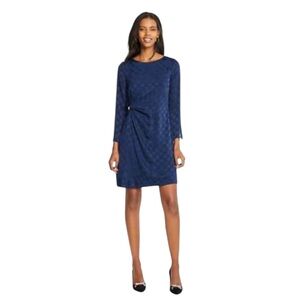 NWOT Ann Taylor Navy Blue Dot Jacquard Knotted Shift Dress Size 2 Petite